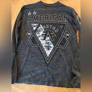 American Fighter Long Sleeve Shirt Size Small grey & black logo down sleeve 1974